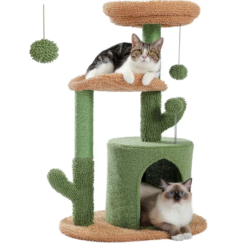 

PAWZ Road 32" Cactus Cat Tree Tower with Cat Scratching Posts Cozy Condo Perch for Indoor Cats