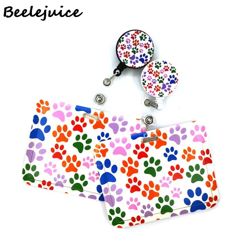 

Colorful Dog Paws Horizontal ID Retractable Badge Holder Reel ID Badge Holder Clip Key Name Card Keychain Nurse Work Decorations