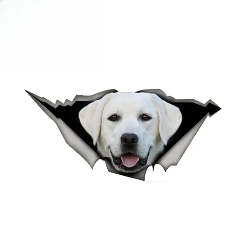 13X6cm White Labrador Car Sticker Torn Metal Decal Reflective Stickers Waterproof 3D Car Styling White Lab Decals  PVC K K