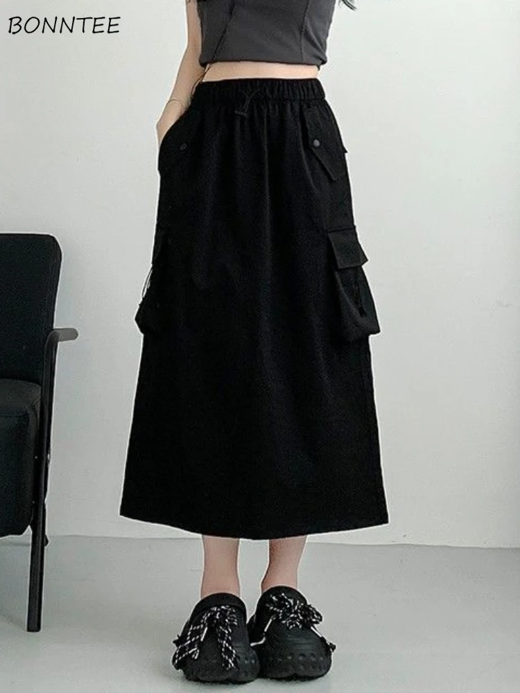 Cargo Style Skirts Women Solid Simple Loose Casual Streetwear High Street Age-reducing Designed Techwear Aesthetic Womens Chic