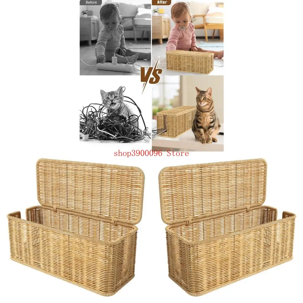 

Sturdy Cable Storage Organizers Handwoven Natural Fiber Hide Wire Under Desk