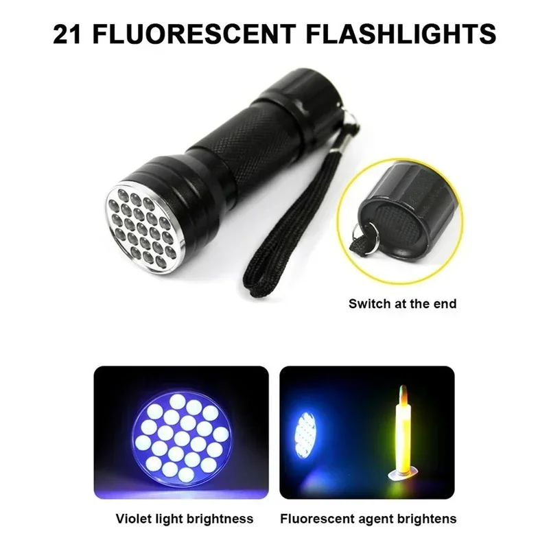 21 LED UV Flashlight Car Air Conditioning A/C System Leak Test Detector Kit Aluminum Alloy Protective Glasses UV Dye Repair Set