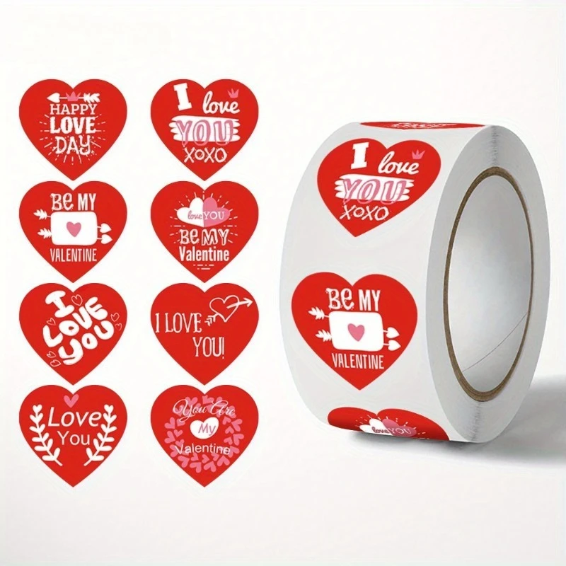 500 قطعة من ملصقات شكر لعيد الحب - تصميم حب رومانسي على شكل قلب، ملصقات ختم ورقية باللونين الأحمر والأبيض غير اللامع #5