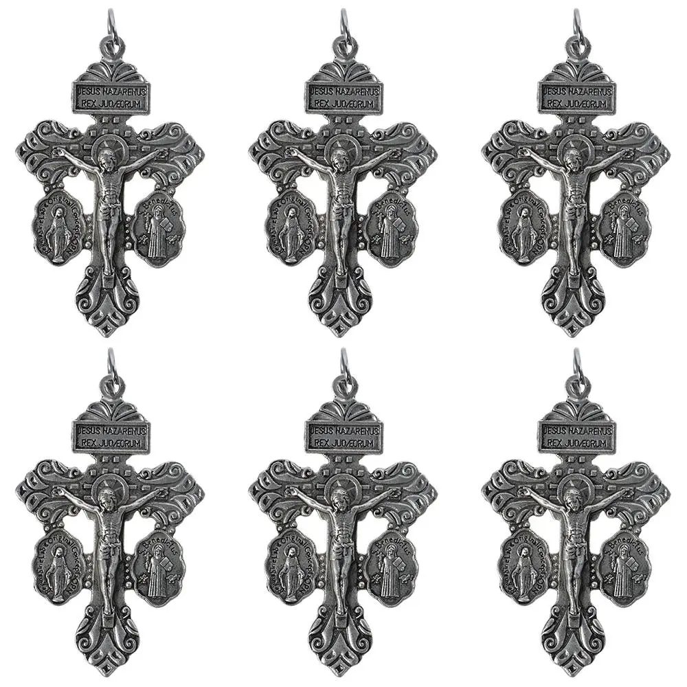 6 Pcs Alloy Catholic Crucifix for Rosary Making Bulk with Medal Design,Pardon Crucifix Rosary Parts for Rosaries Catholic