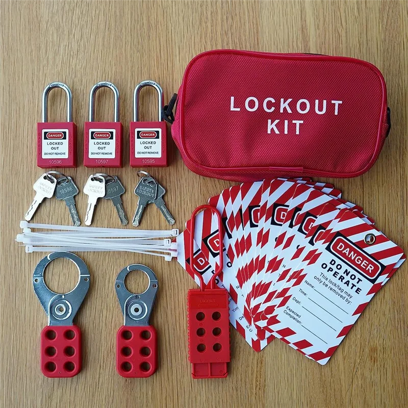 

Набор ABKN-Lockout Tagout Kit - бирка для тренировок, нейлоновая галстук, нейлоновая сумка для хранения, навесной замок Redsafety, замки для блокировки Tagout (красный комплект)