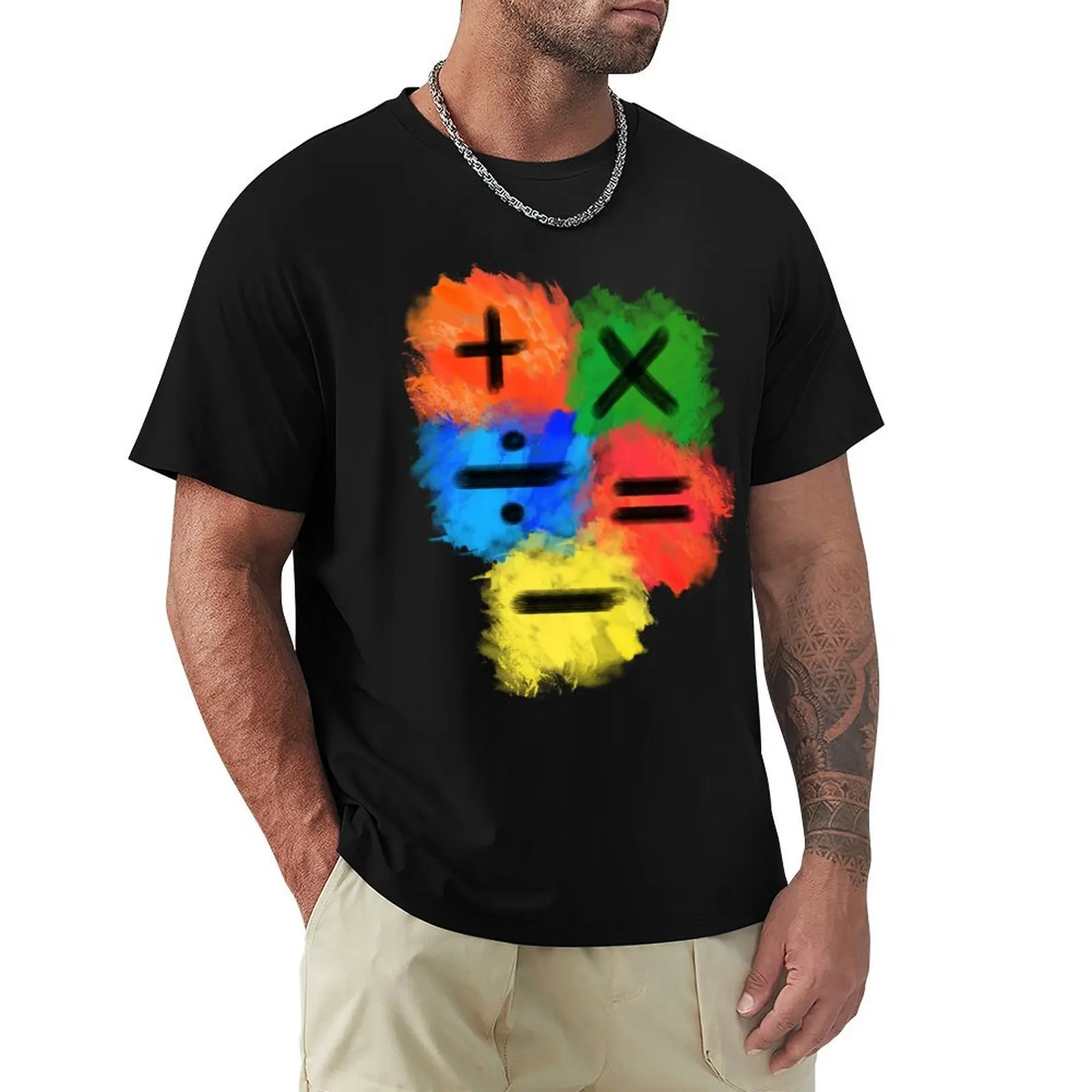 Math Symbols subtract equals plus divide multiply colored full T-Shirt Casual Fashion Print Tee Top