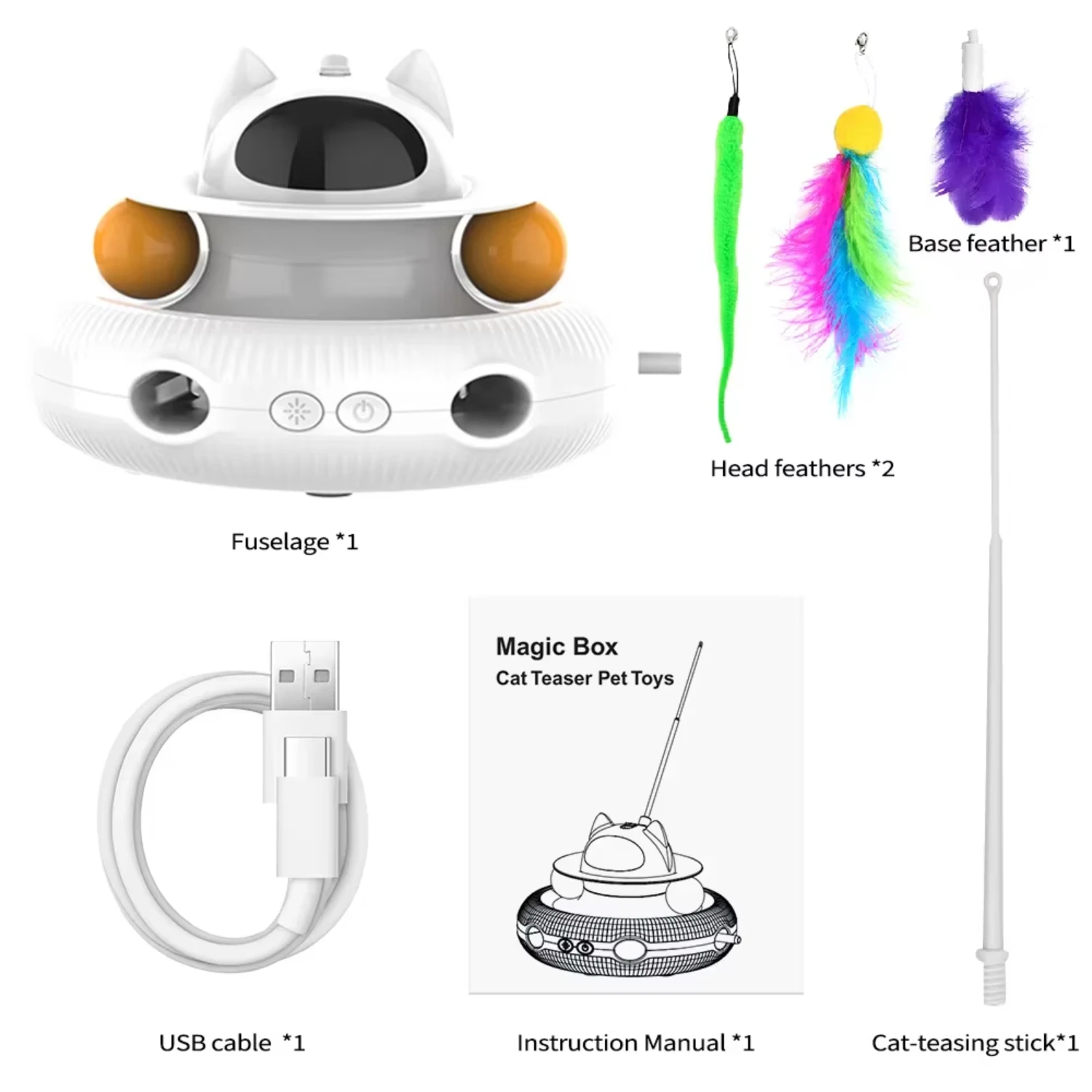 Moebypet Interactive 4-in-1 Cat Toy Rechargeable Feather Stick Laser Trackball Retractable Feather Popular Indoor Toys  Cats