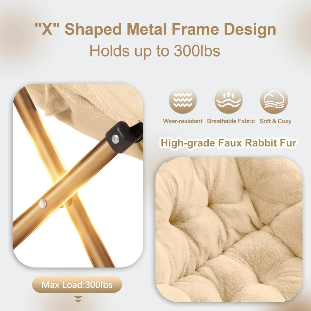 Folding Living Room Chair, Soft Faux Fur Lounger for Bedrooms, Ideal Reading Seat for Adults and Kids, XL Size Comfortable Relax