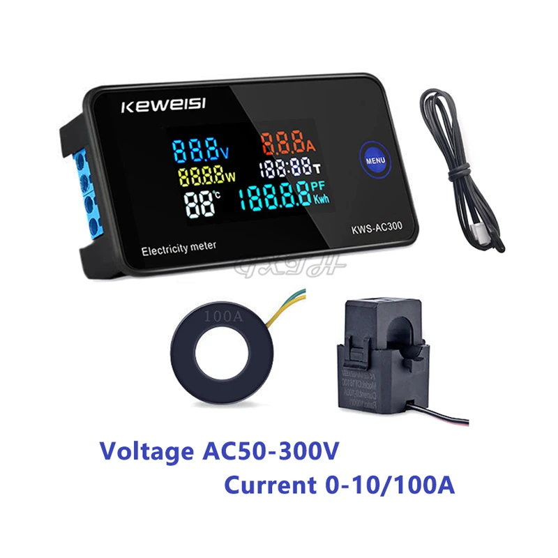 AC50-300V 0-100A Voltmeter Ammeter KWS Power Energy Meter LED Digital AC Wattmeter Electric Meter With Reset Function