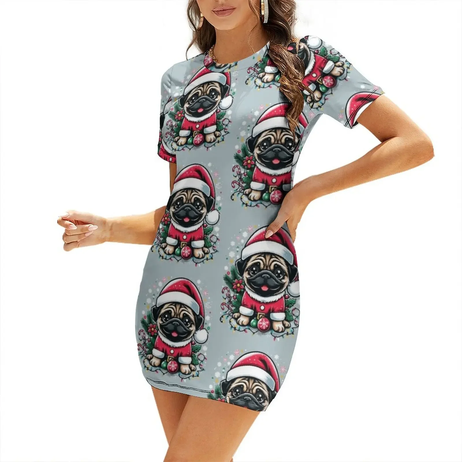 

Pug-tastic Christmas! Pug Christmas Short-Sleeved Dress women's dresses luxury women evening dress