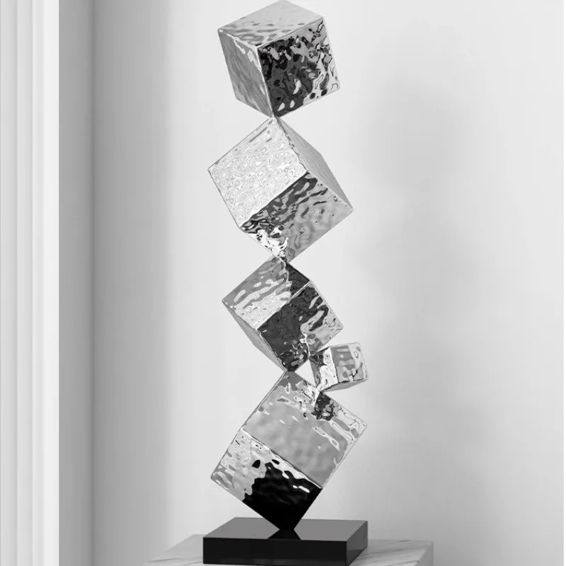 

Скульптуры из нержавеющей стали с геометрическим дизайном: современные, простые, роскошные, для гостиной, прихожей, лобби, креативные скульптуры, декор для дома