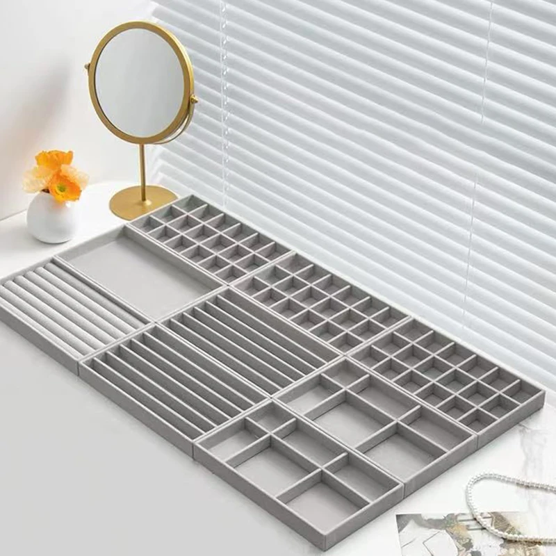 植毛ジュエリーボックスディスプレイトレイスタンド複数のスタイルネックレス、ブレスレット、イヤリング、リングオーガナイザーボックス