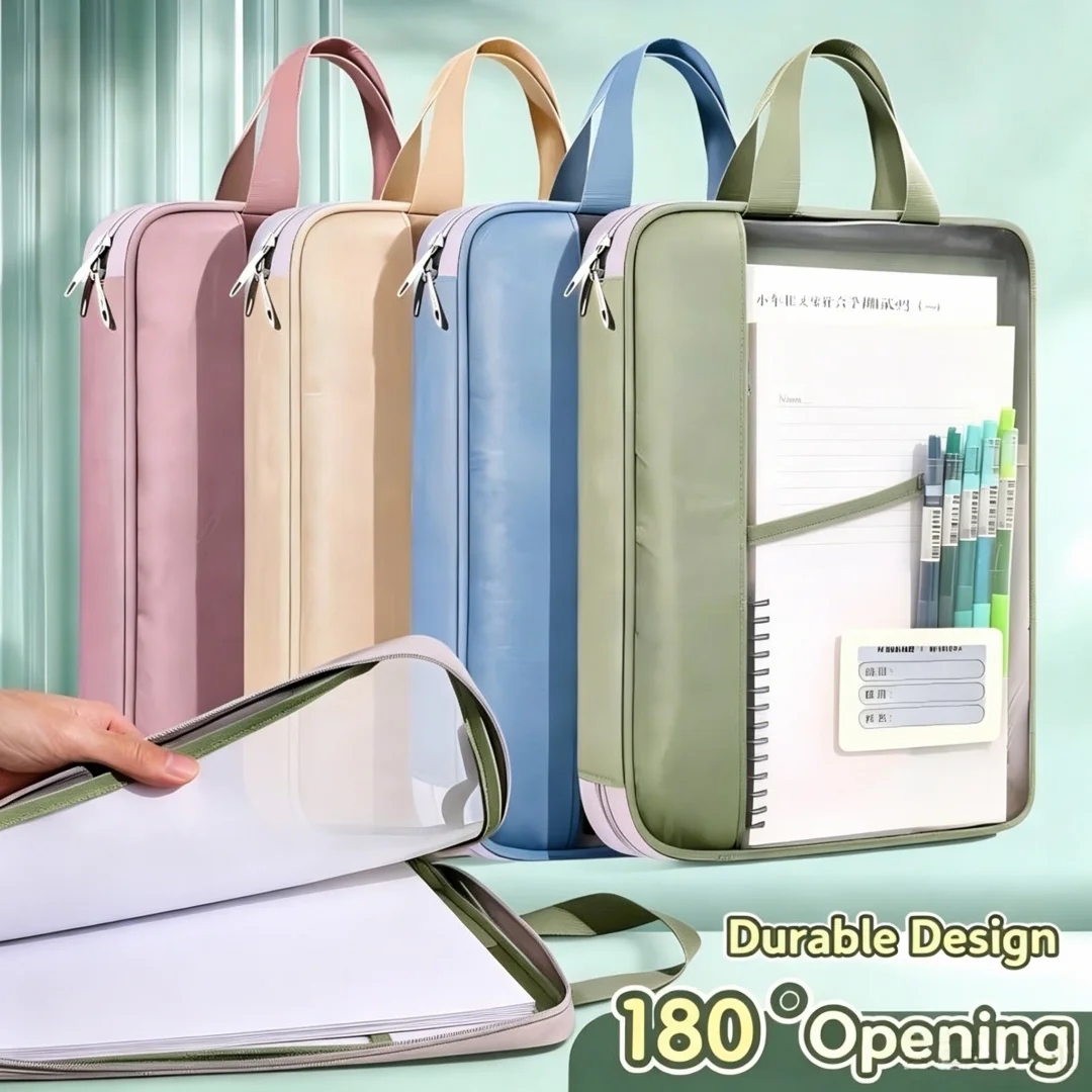 Transparent Mesh File Bag Large Capacity A4 Document Organizer 3 Layer Thickened Zipper Student Tutoring Handbag