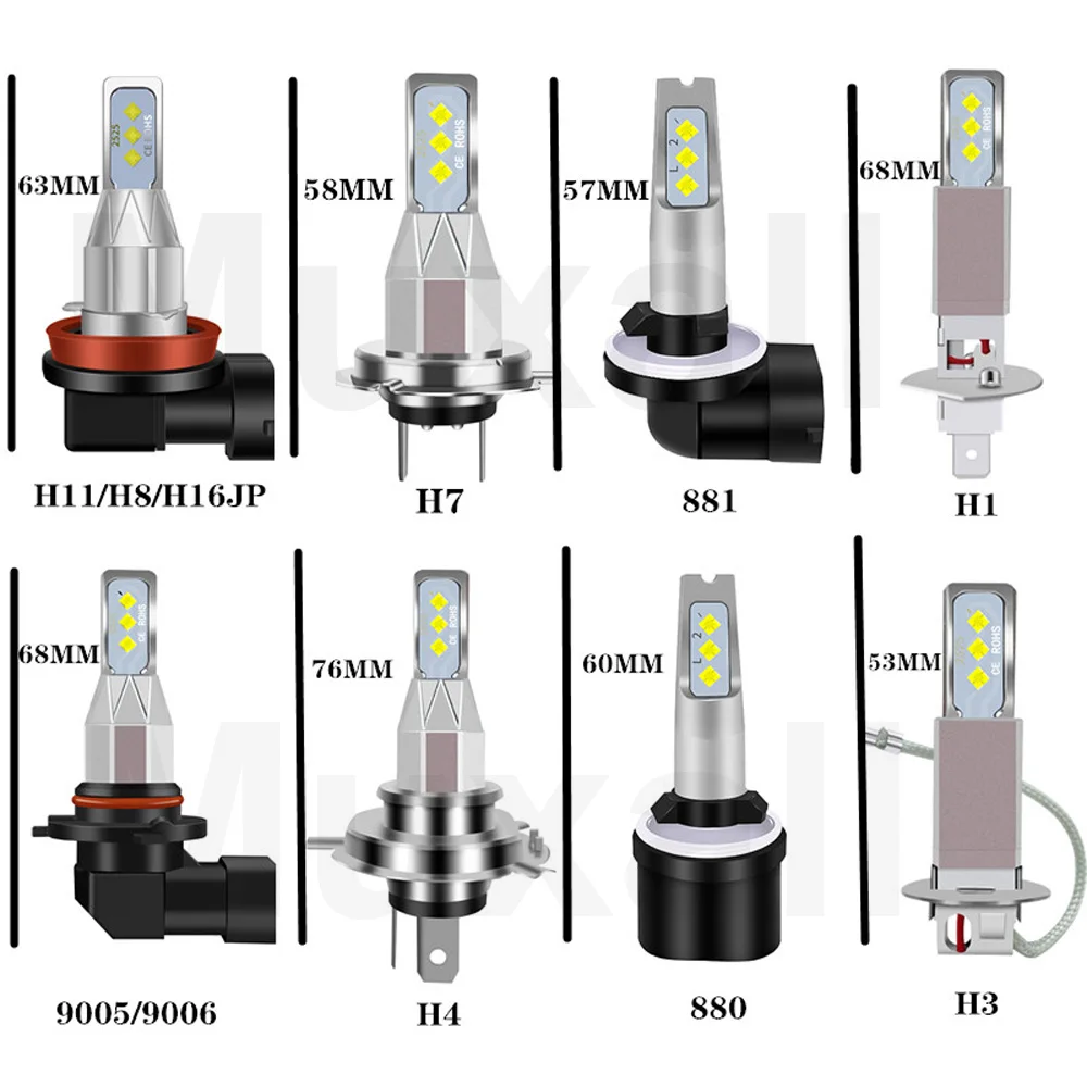 2Pcs H4 H7 H11 H8 H1 H3 H6 LED Car Headlight Bulb Beam 24V 12V 80W High Power Auto Fog Light Lamps 6000K 8000K Headlampt 20000LM