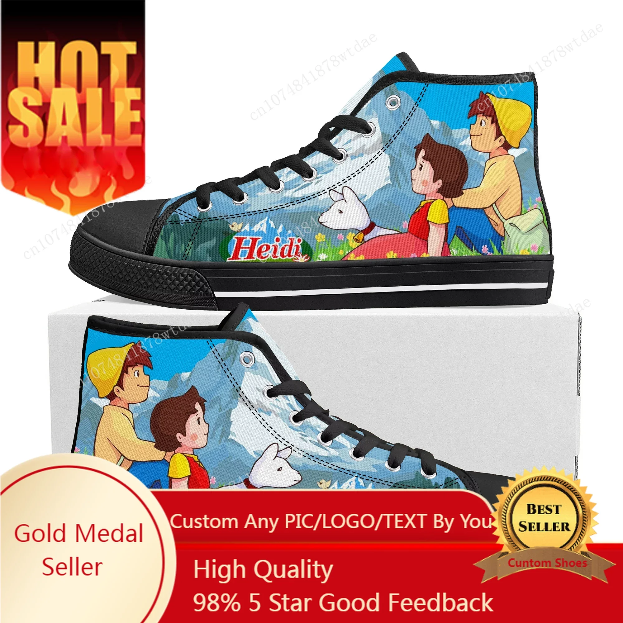 

A Girl Of The Alps High Top Sneakers Men Women Teenager Heidi High Quality Canvas Sneaker Anime Cartoon Casual Custom Made Shoes