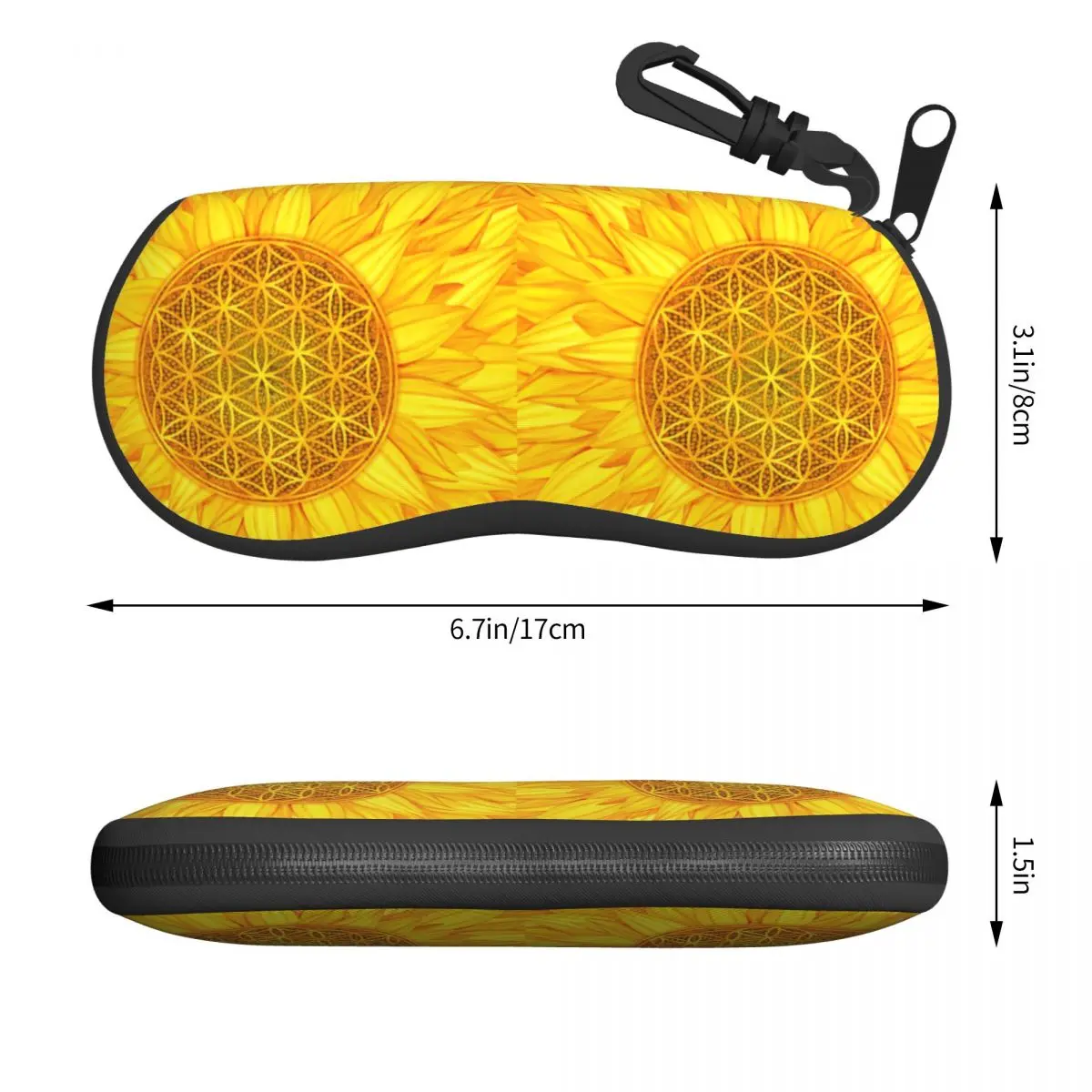 Custom Flower Of Life Sunflower Shell Glasses Case Mandala Floral Sacred Geometry Eyeglasses Case Sunglasses Protector Box