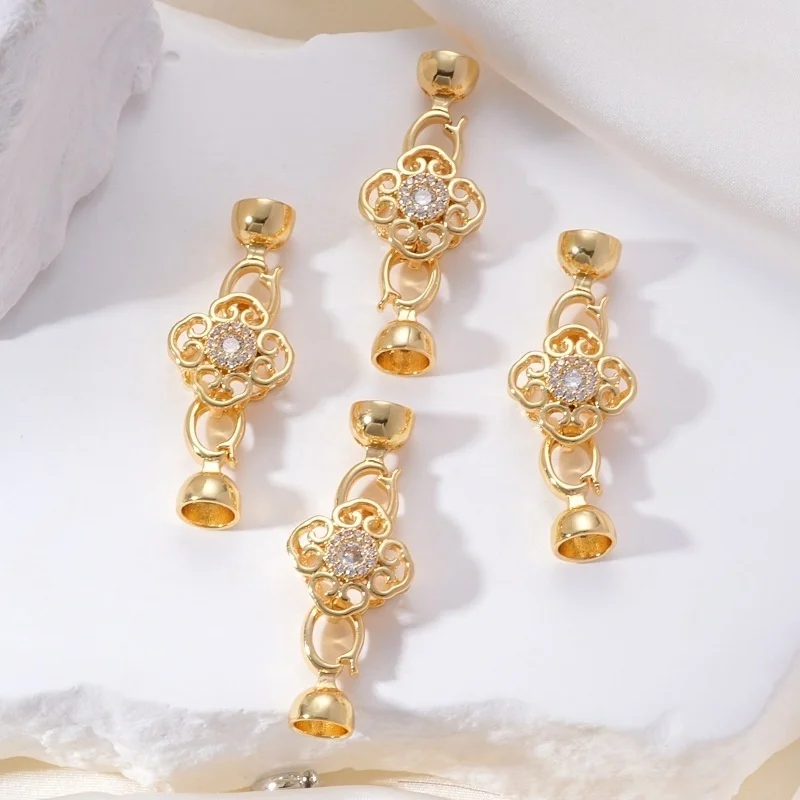 1 Piece Copper Gold-plated Zircon Women's Pearl Necklace Connection Buckle Accessories DIY Jewelry Making Materials Wholesale