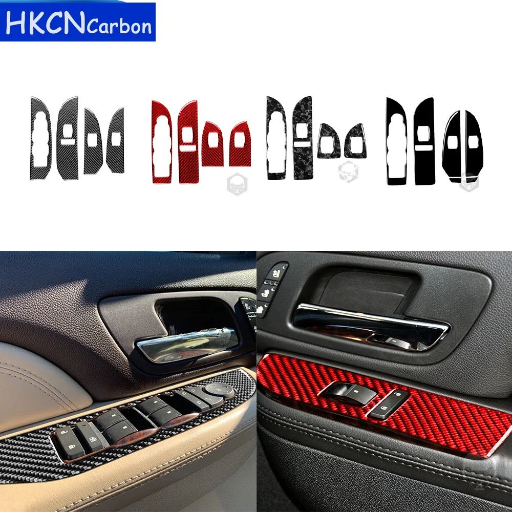 

For Chevrolet Silverado Tahoe GMC Sierra 2007-2013 Accessories Carbon Fiber Car Interior Window Lifting Panel Trim Stickers