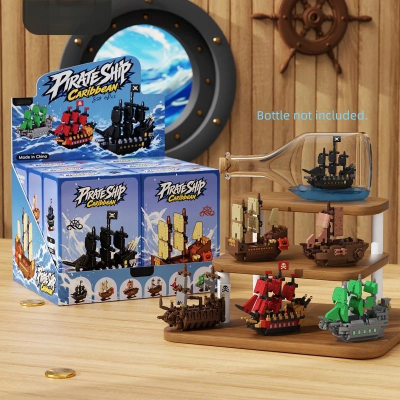 Pirate Ship Building Blocks Model DIY Assemble Bricks Kids Educational Interlocking Toy Desktop Ornament Birthday Christmas Gift