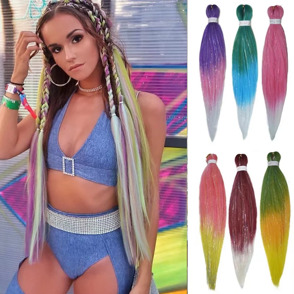 

5pcs/set Braiding Hair Synthetic Ombre Braid Blend Hair Tinsel Festival Rave Hair Extensions for Girls Crazy Hair Day Braids