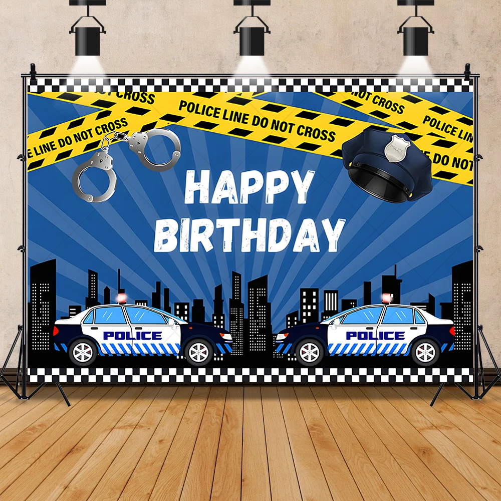 Police Gun Theme Backdrops Custom Boy Birthday Party Cartoon Car Decor Banner Kids Portrait Personalized Photography Backgrounds