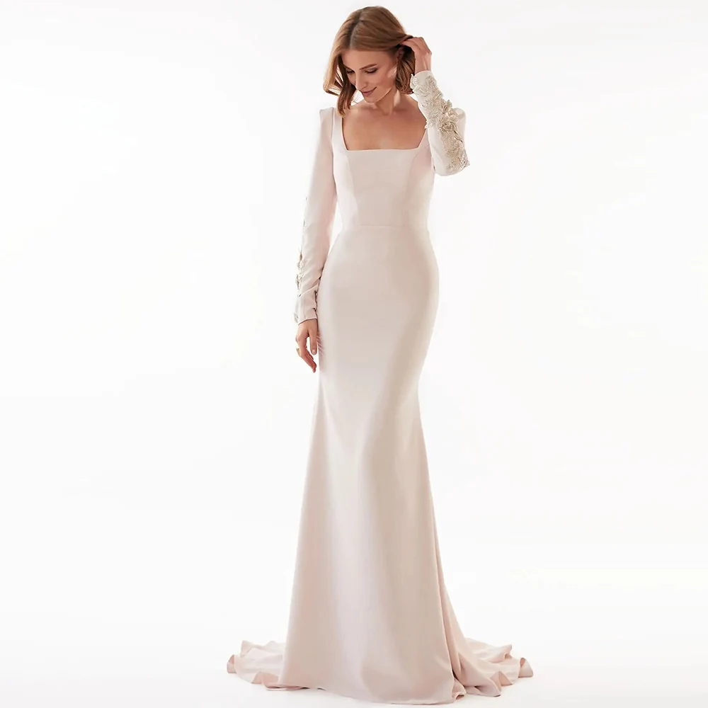 

Exquisite Mother Of The Bride Dresses Jersey Mermaid/Trumpet Evening Dress Ivory Square Neck Embroidery Prom Gown Long 2024