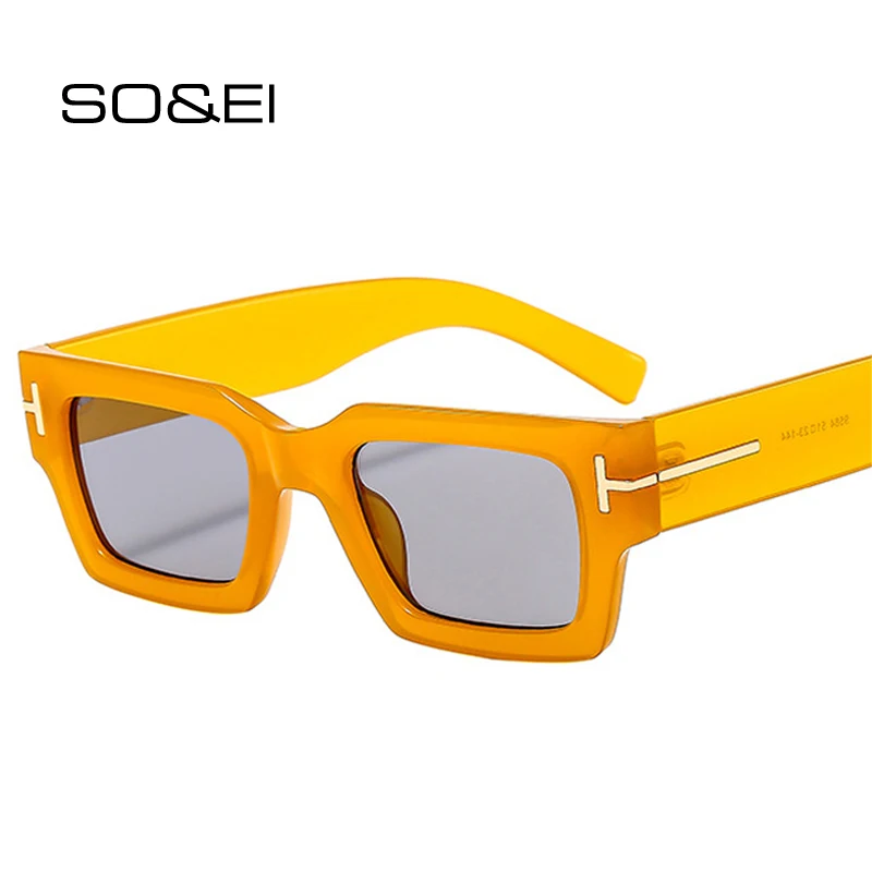 

SO&EI Vintage Square Women Sunglasses Fashion Brand Designer Gradient Mirror Shades UV400 Men Orange Green Sun Glasses