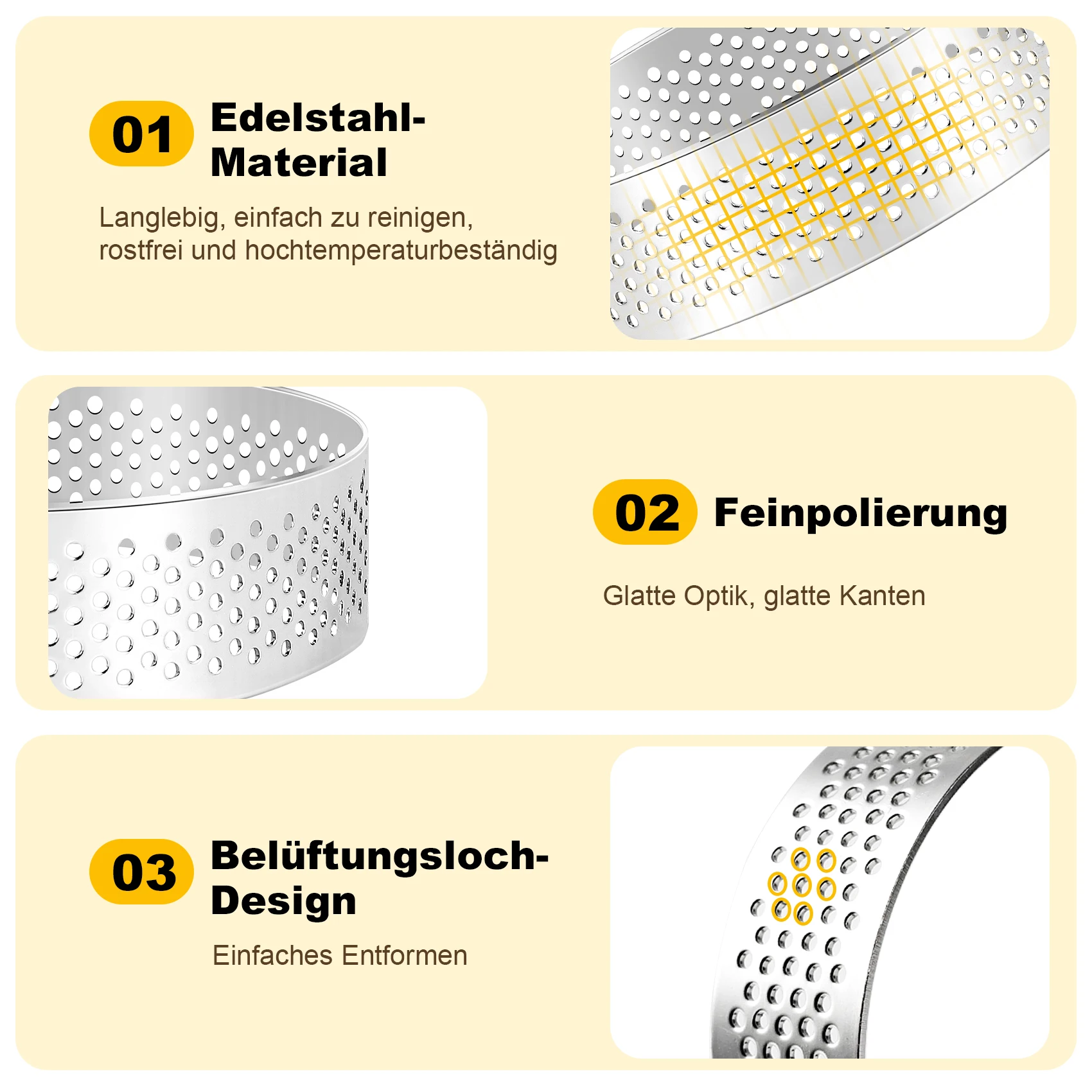 ABZS 10 قطعة حلقات تورتة دائرية مع ثقوب الفولاذ المقاوم للصدأ فطيرة الفاكهة كيش كعكة موس قالب المطبخ الخبز القالب #2