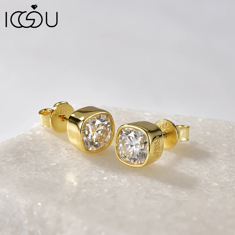 

IOGOU Real 100% 925 Pure Silver Fashion Earring Certified 6x6mm 1CT Cushion Cut Moissanite Square Stud Ear for Women Jewelry