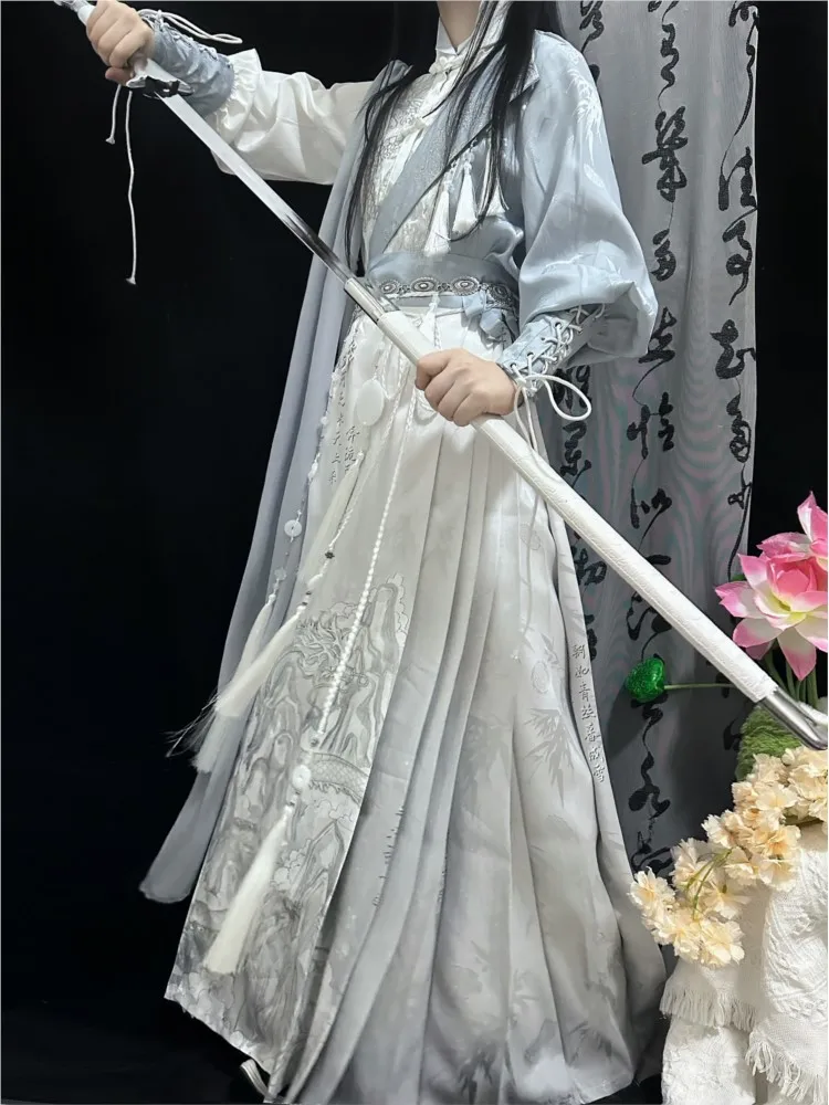 

Новый комплект рубашки с длинными рукавами и юбкой с драконом Hanfu в китайском стиле.