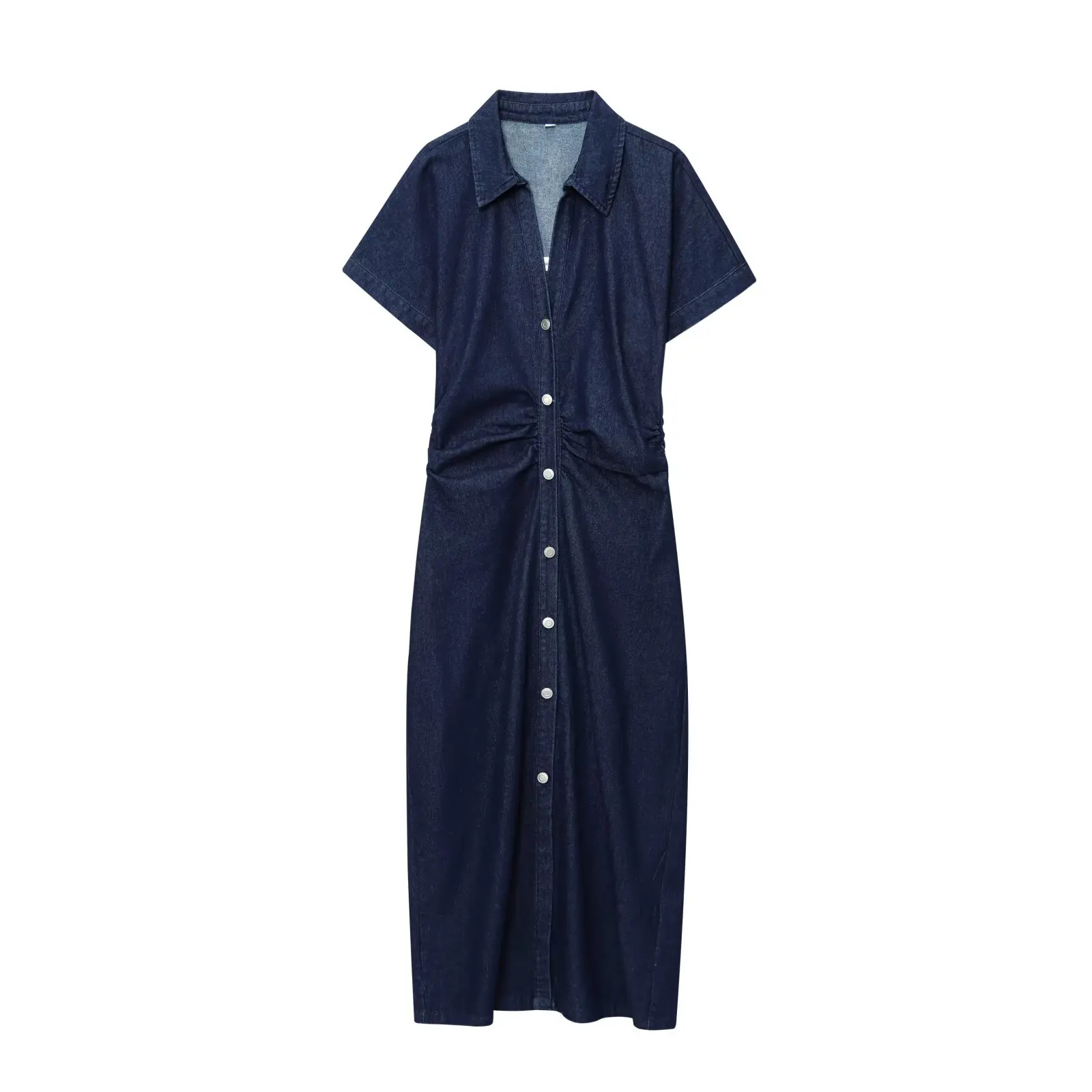 ZBZA Frühling Neue Faionable Design frauen Denim Midi Dr Ele Taille-Cinched H-Sle Polyester Faser Sommer Dr