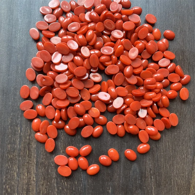 3*5*7MM Oval Orange Red Coral Beads Dome 10PCS Semicircle Flat Back Cabochons Half Round Mineral Gem Cameo