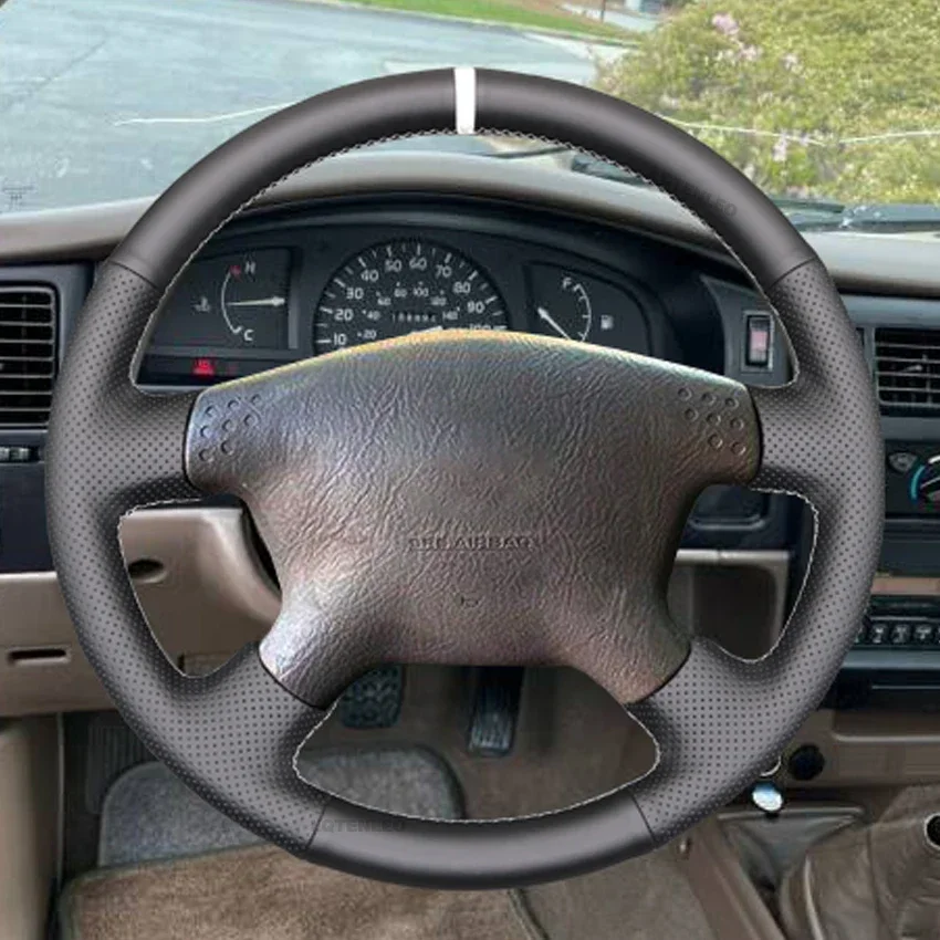 Black Artificial Leather Hand Sewing Car Steering Wheel Cover For Toyota Hilux Tacoma 2001-2005 Tundra Sequoia Granvia 2001-2002