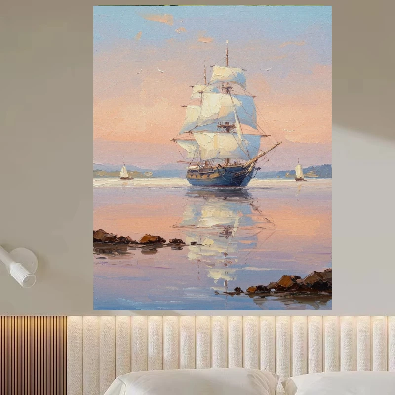 Oil Painting Sailing Ship Ocean Sunset Landscape By Numbers Modern Wall Decor for Living Room Gift No Frame