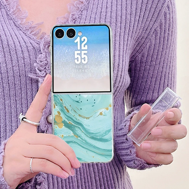 Purple Marble pattern Phone Case For Samsung Galaxy Z Flip8 Flip7 FE Flip6 Flip 8 7 6 5 4 3 Clear Shockproof Folding Hard Cover view 5