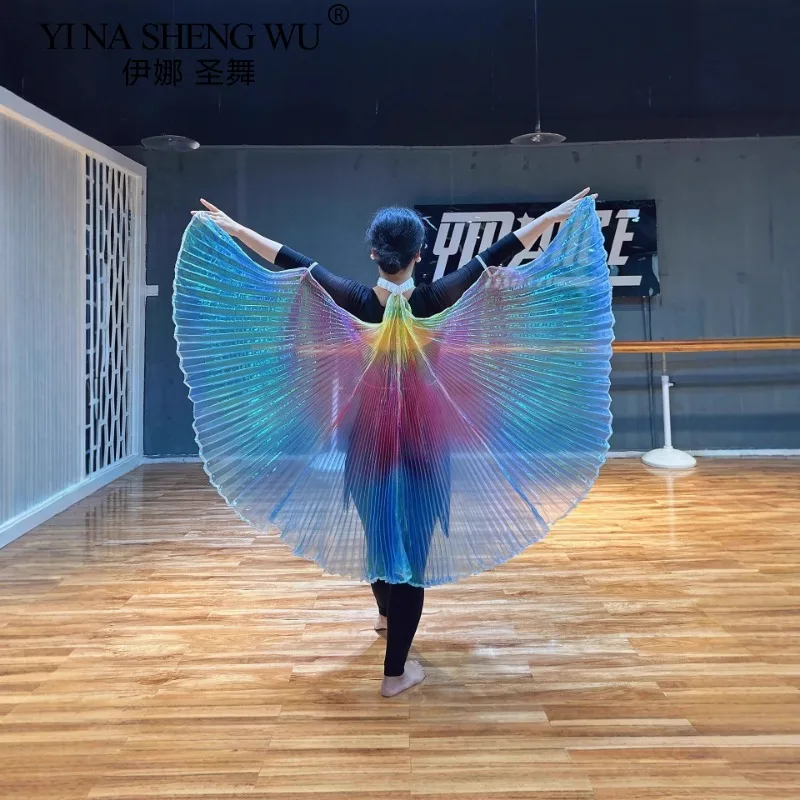 Accesorio de danza del vientre para adultos, gancho de mano con ala trasera, ala transparente colorida, accesorio de rendimiento, capa, ala de escenario para espectáculos de baile