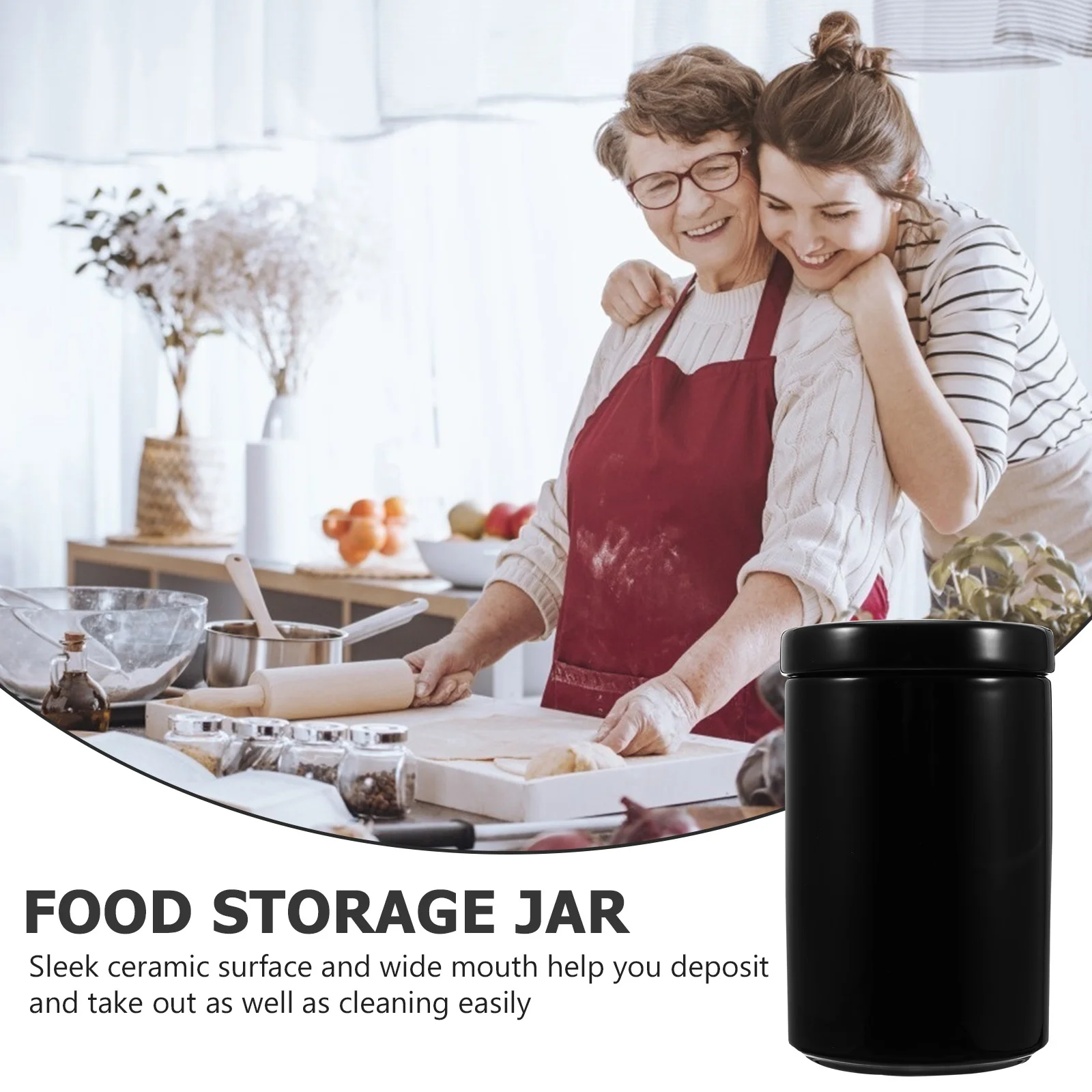

1Pcs Safe Convenient Ceramic Food Storage Jar for Tea Grains Dry Food Cereal Rice Beans Nuts Simple Lid Sealed Container