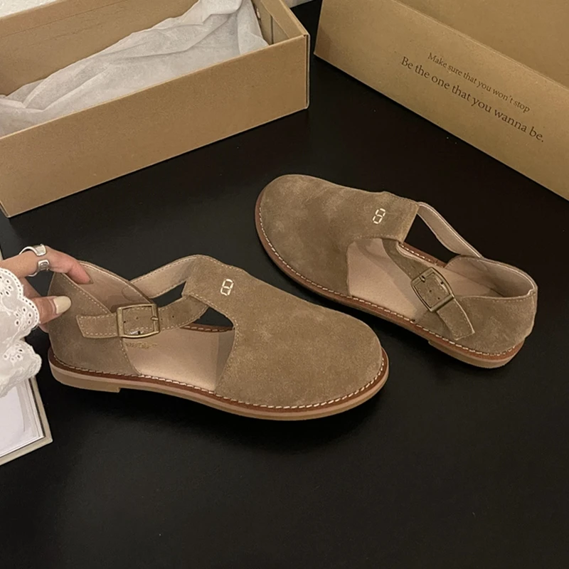 DIMANYU Retro Roman Baotou Sandals Women Wear 2024 Summer New Frosted Real Leather Female Flat Shoes Hollow Women Sandals