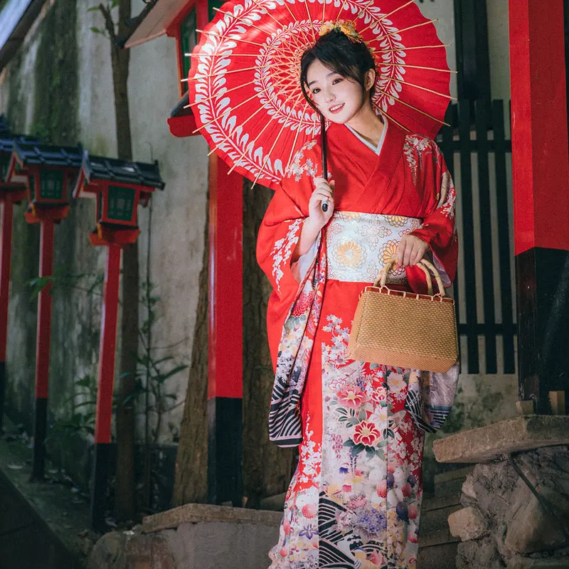 

Japanese Traditional Formal Furisode Kimono Festival Floral Yukata Robe Women Cosplay Wear Stage Performance Dress