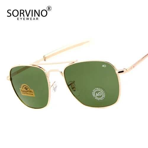 Gafas de sol Retro verdes AO Pilot, gafas de sol masculinas de diseñador de marca de lujo, gafas de sol militares del ejército americano, gafas de sol con lentes de cristal óptico