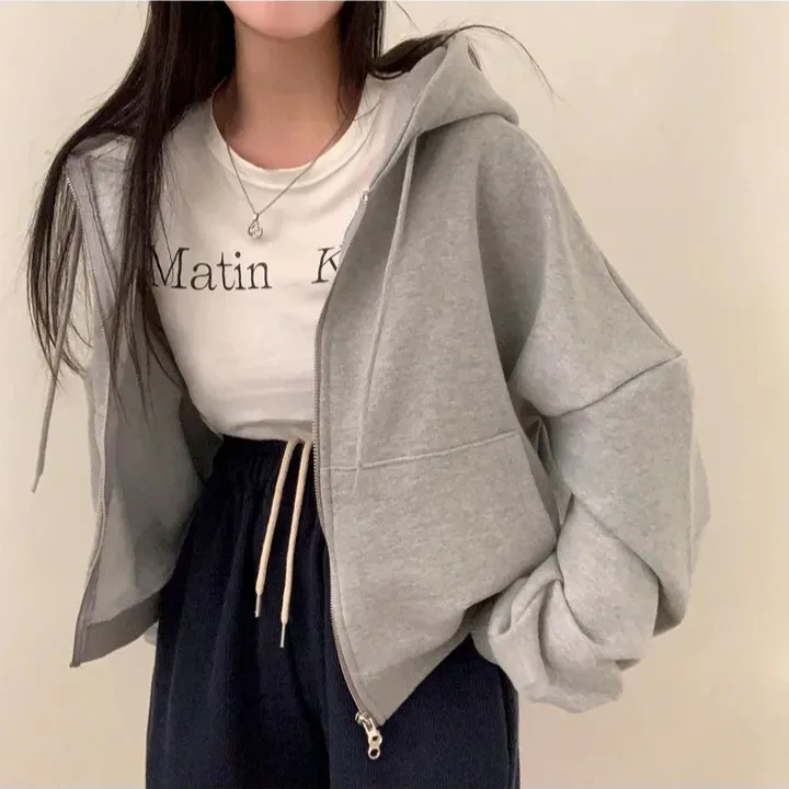 Chic automne décontracté Simple Double fermeture éclair coupe ample polyvalent ort Sve sweat à capuche Long Jaet pour les femmes trajet Sle