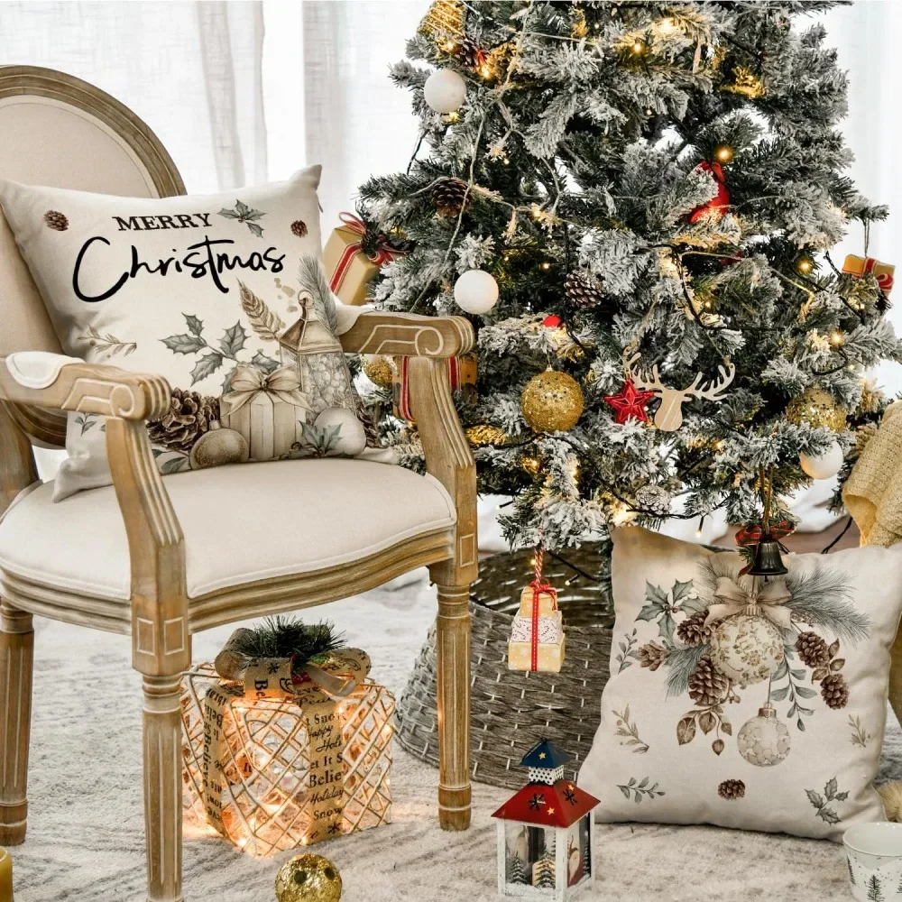 Fundas de almohada con tematiche navideña e invierno: Feliz Navidad,hola Invierno con decoración festava Funda de cojín para sofá