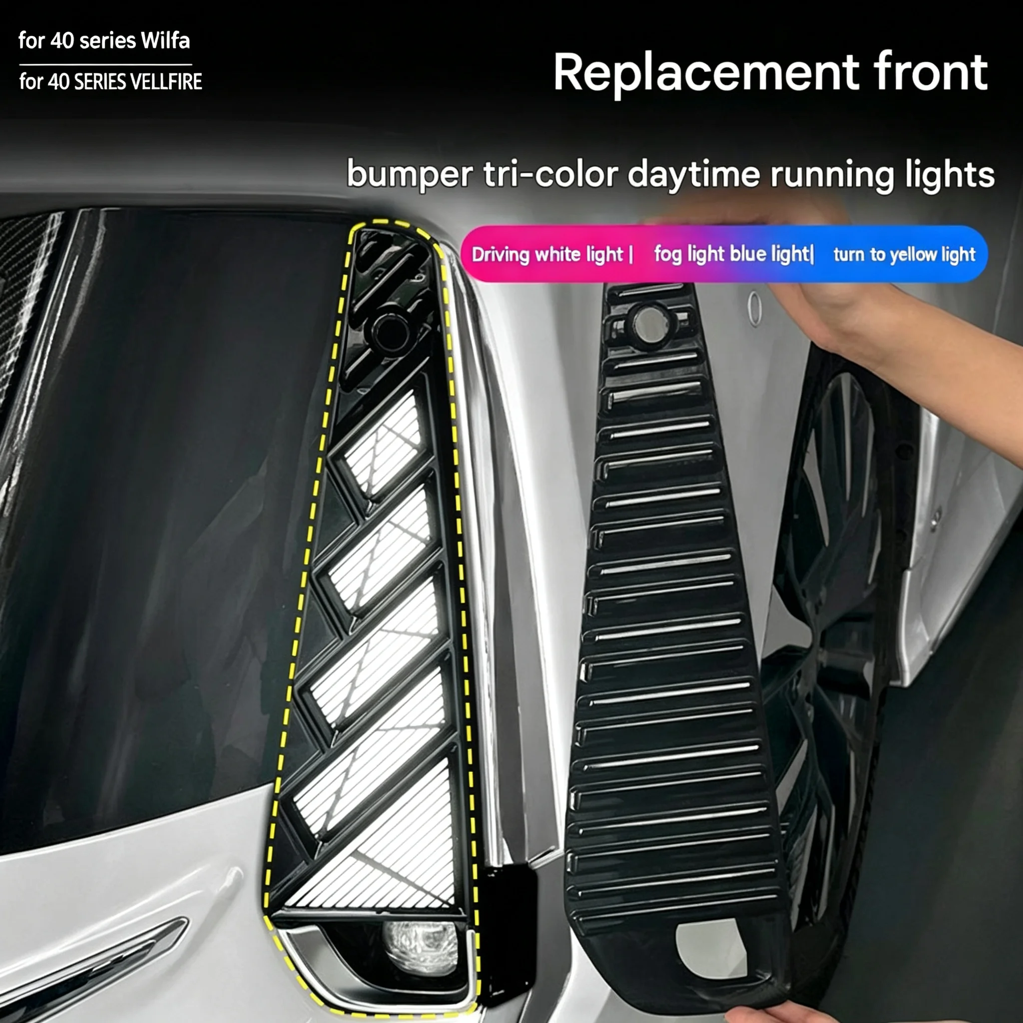 Car LED Daytime Running Lights for Toyota Vellfire 40 Series Three Color Front Fog Lamp Turn Signal ABS Exterior Lighting Kit
