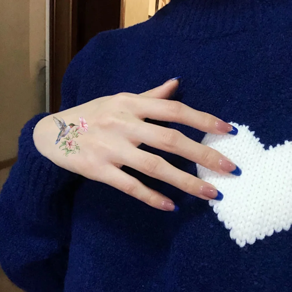 Autocollant de Faux Tatouage Personnalisé en Forme de Colibri, Accessoire Rétro de Qualité Supérieure, Résistant à l'Eau et Durable, 10 Pièces