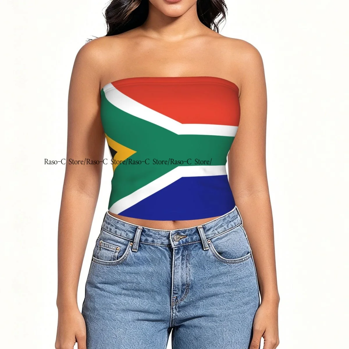 Women Block Crop Slim Tube Top South Africa Flag Strapless Top For Summer Female Clothing