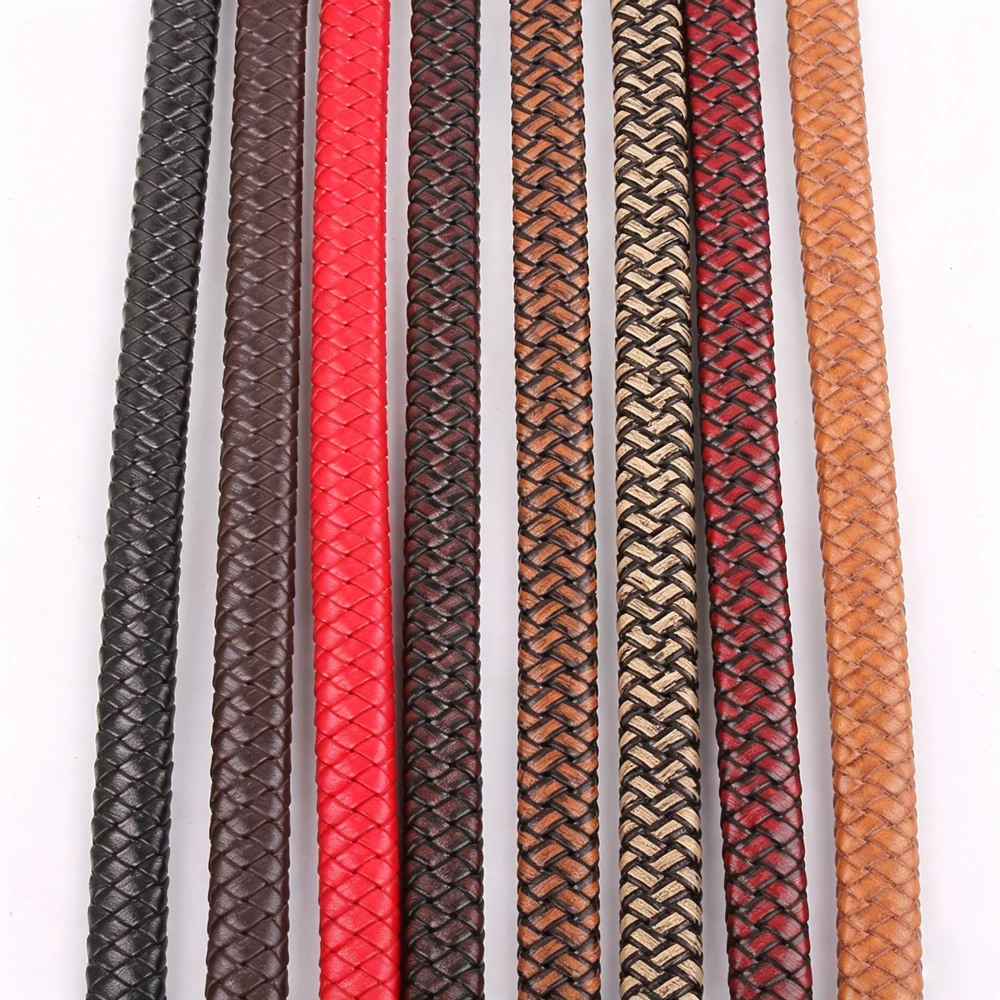 1m Echtes Rindsleder Geflochtenes Kordel Flaches Geflochtenes Lederband DIY Schmuckherstellung Armband Halskette Taschengriff Bastel-Lederseil – Detail 2
