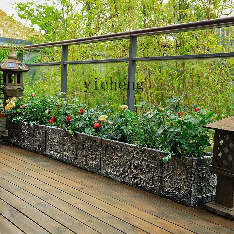L15 large flower pot rectangular courtyard household imitation stone pot creative vegetable special planting box roof flower box