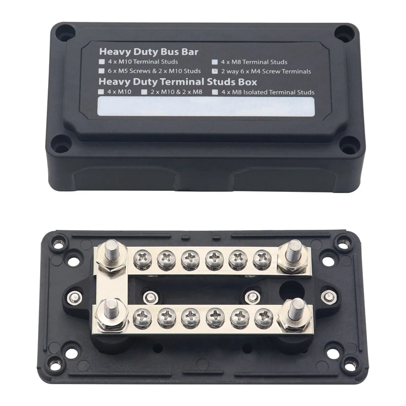 100A Bus Bar Heavy Duty Power Distribution Block Busbar Box Module With 12XM4 M6 Terminal Studs For Car RV Boat Black Parts