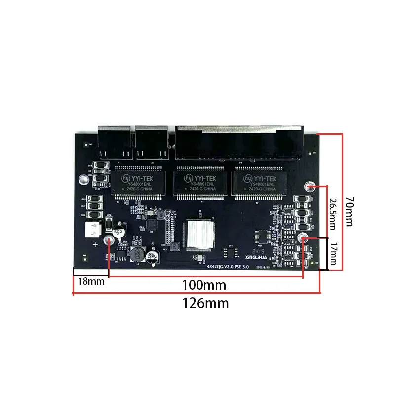 6 Port 10/100/1000M 4Port 802.3at/Af Poe In/Out 48V Met 2Port Uplink/Nvr Industriële Switch Module