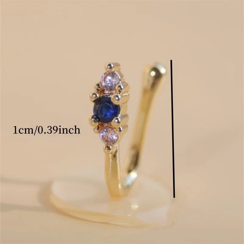 1-piece set of blue zircon nose clip made of brass material, women's bohemian retro style non perforated nose ring view 4